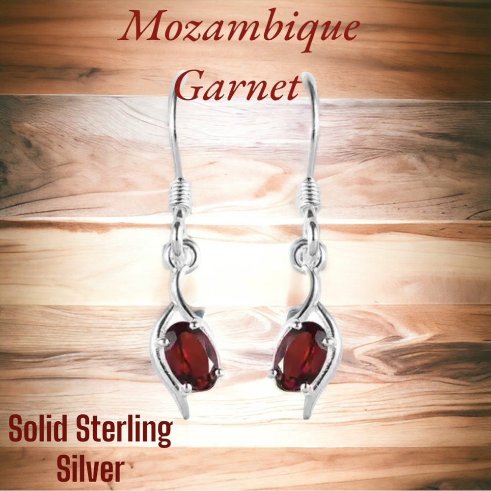 SS#18 Mozambique Garnet Handcrafted Fish Hook Solid Sterling Silver Earrings